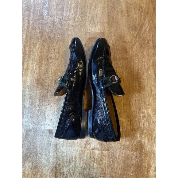 Gucci Loafers Web Grossgain Horsebit Black Patent Flats Shoes Sz 37.5 Mocassins - Picture 3 of 8